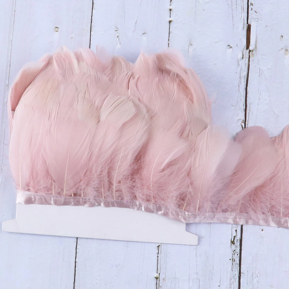 1 Meter Baby pink Goose Duck feather Trims Fringe 8-10 cm Colored Geese feathers Ribbon Trimming for Party Dress Sewing Decor