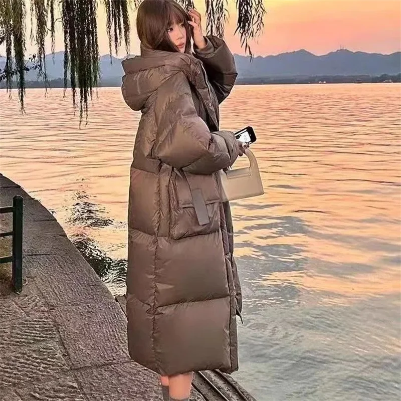 겨울 코튼 코트 한국 스타일 두꺼운 코튼 패딩 루즈핏 롱 신상 2025 모델 후드 다운 패딩 재킷