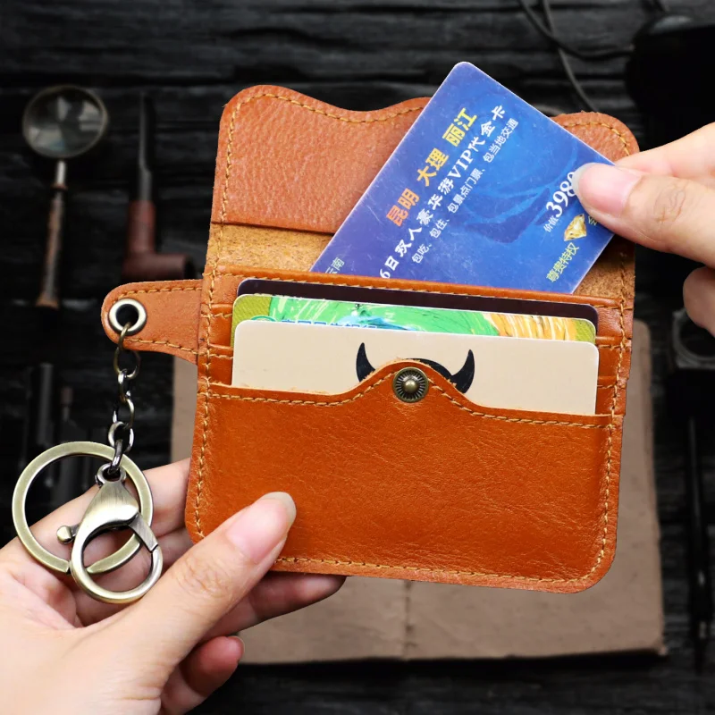 Mini Coin Purse Keychain Wallet Fashion Genuine Leather Multi-Card Slots Card Holder Pouch Key Storage Bag For Women And Men