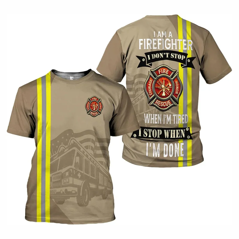 Firefighter Graphic T Shirt For Men Clothing Fashion 3D Printed Short Sleeves Tops Summer Street T-shirt Oversized Tee Shirts