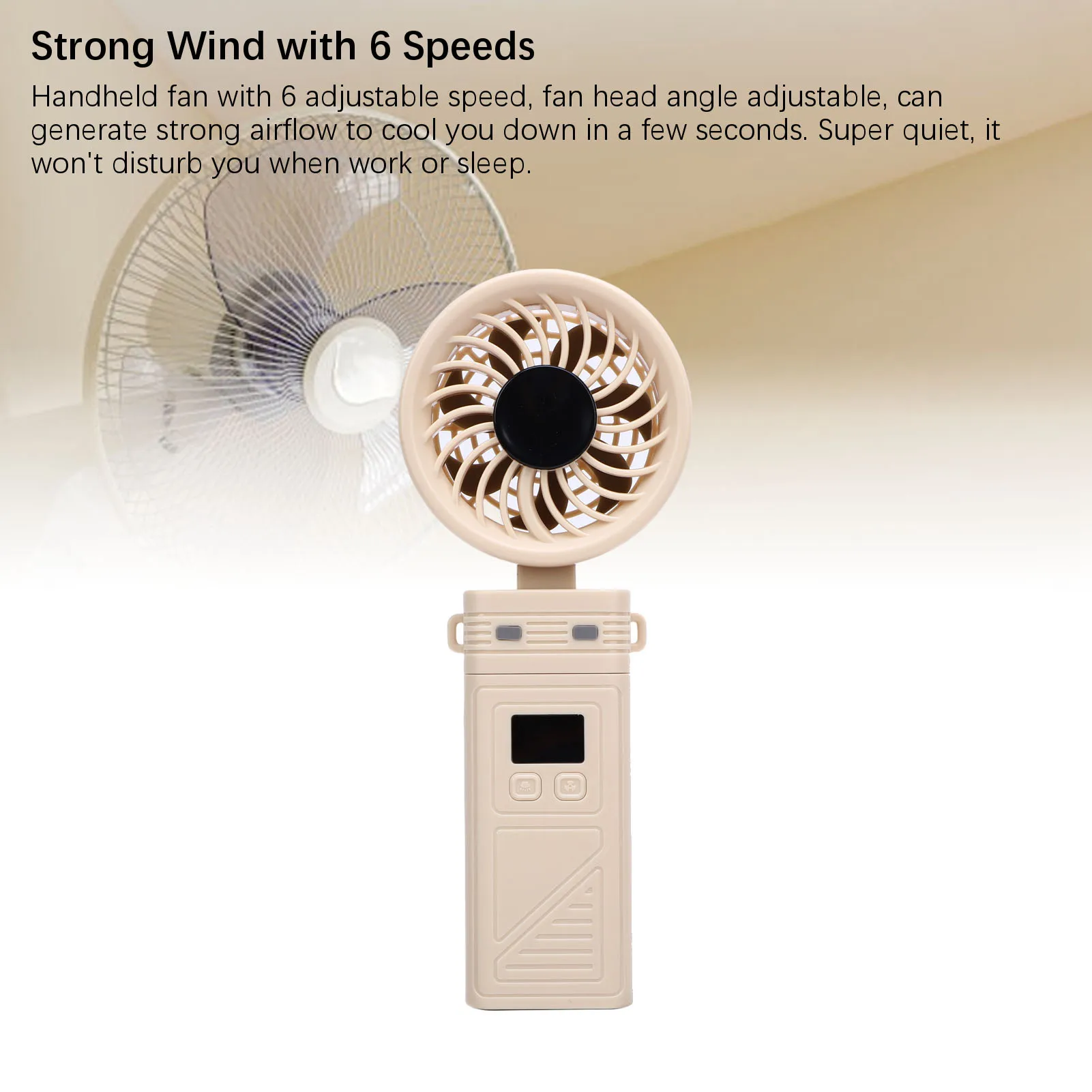 ハンドヘルドファン 5200mAh 充電式折りたたみファン 6 風速デジタルディスプレイ付き 取り外し可能なヘッドストラップ付き 屋内用ネックファンとして