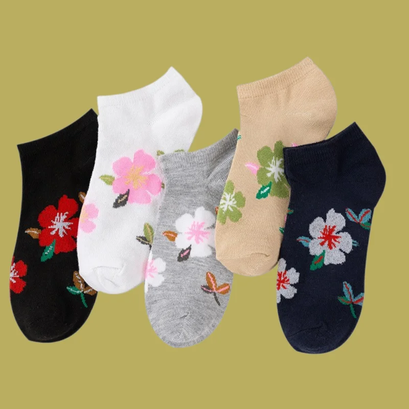 

5/10 Pairs High Quality Women's Short Causal Socks Boat Socks Thin Small Flower Shallow Mouth Socks Women's Invisible Socks