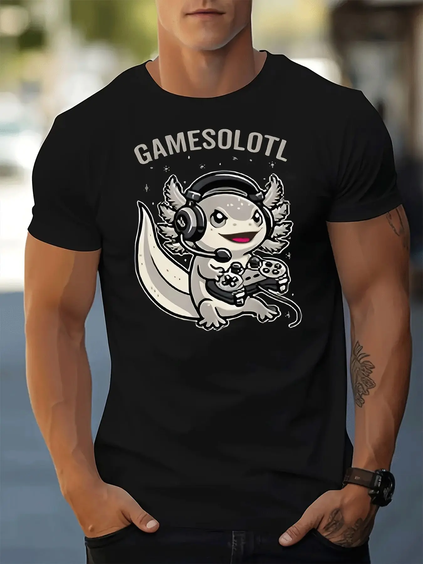 Mexican Salamander Gaming Axolotl T-Shirt 100% Cotton O-Neck Short Sleeve Summer Casual Mens T-shirt Streetwear