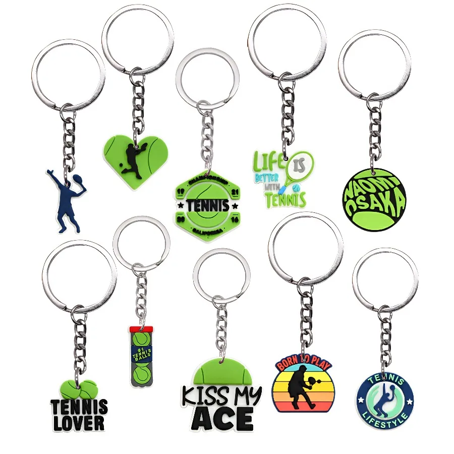 10 Pcs Tennis Keychain Party Favors  Racket Key Rings for Sports Lovers, Team Gifts, and Game Supplies