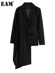 [EAM] donna rosso orlo irregolare Big Size lungo elegante Blazer nuovo risvolto manica lunga giacca moda marea primavera autunno 2024 CPG2130