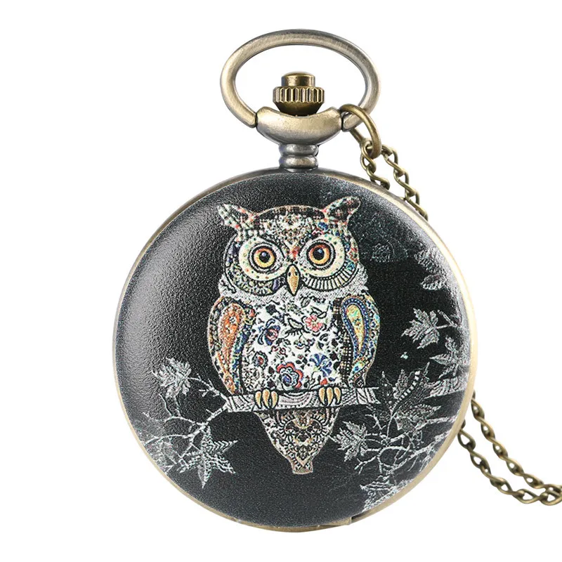 Lovely Owl Design Vintage Men Women Quartz Pocket Watch Necklace Chain Clock Gifts for Kid Full Hunter Animal Timepiece