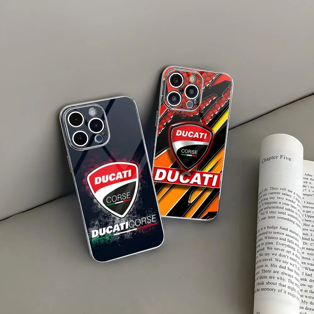 Good M-Motorcycle D-Ducaties Logo MINISO Phone Case Electroplated Glass For Iphone 16-11 Plus ProMax X XR XSMax 7Plus