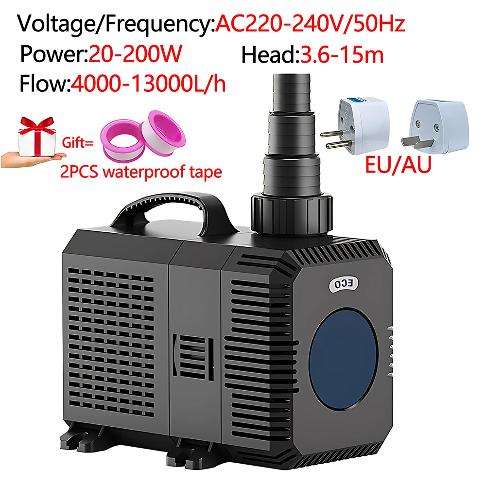 

Малый погружной насос для аквариума AC220-240V/50Hz, напор: 3.6-15 м, производительность: 4000-13000 л/ч, бесшумный фильтрующий насос, стандарты EU/AU