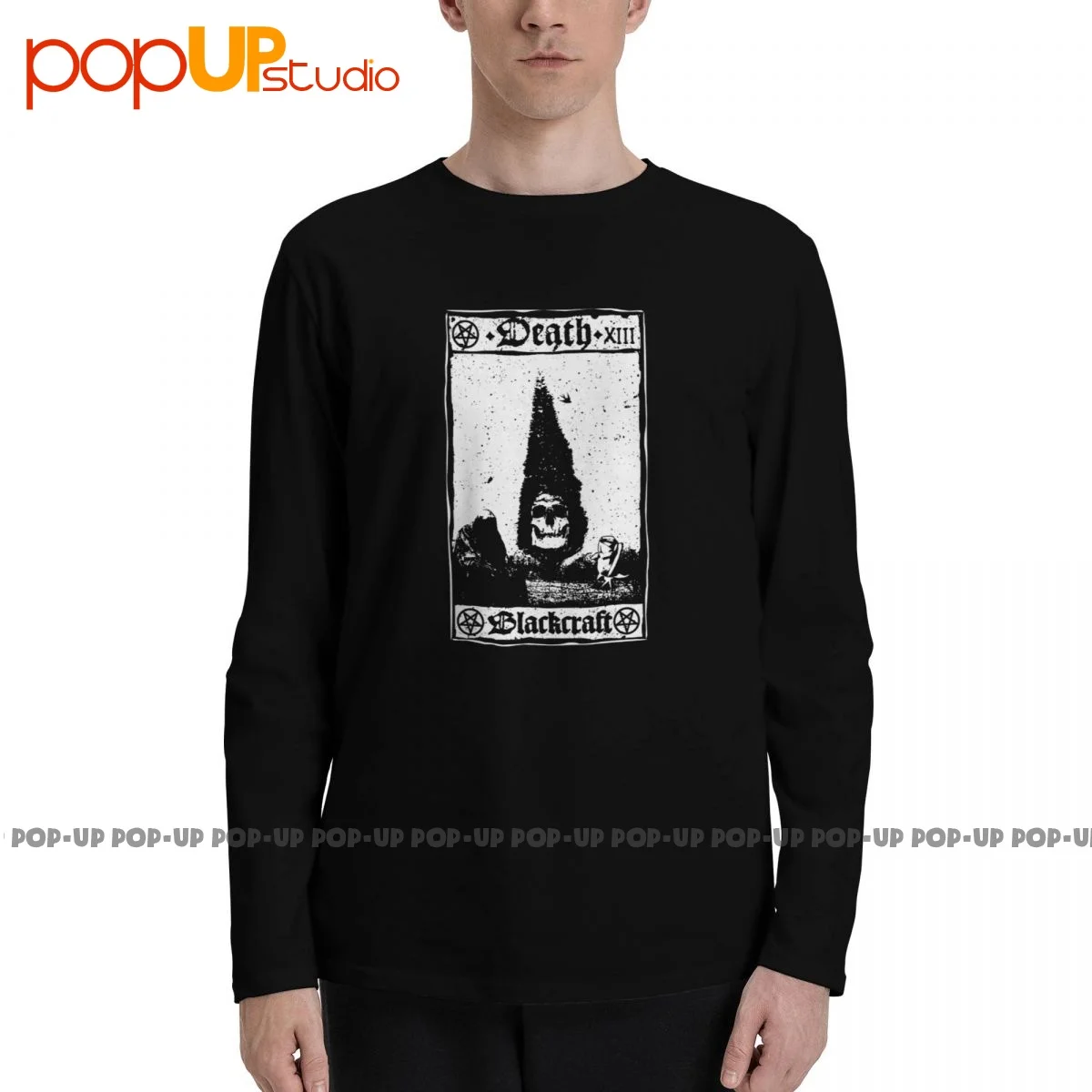 Blackcraft Cult Death Tarot Card Gothic Punk Pentagram Satanic Long Sleeve T-Shirts T-shirt Tee Soft Splicing