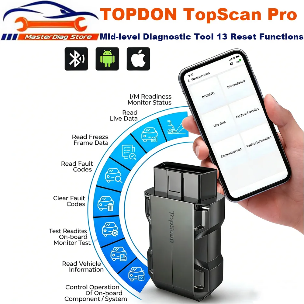 2026 Best TOPDON TopScan Pro Mid-level Diagnostic Tool 13 Reset Functions I/M Readiness Injector Coding Tire Pressure Reset