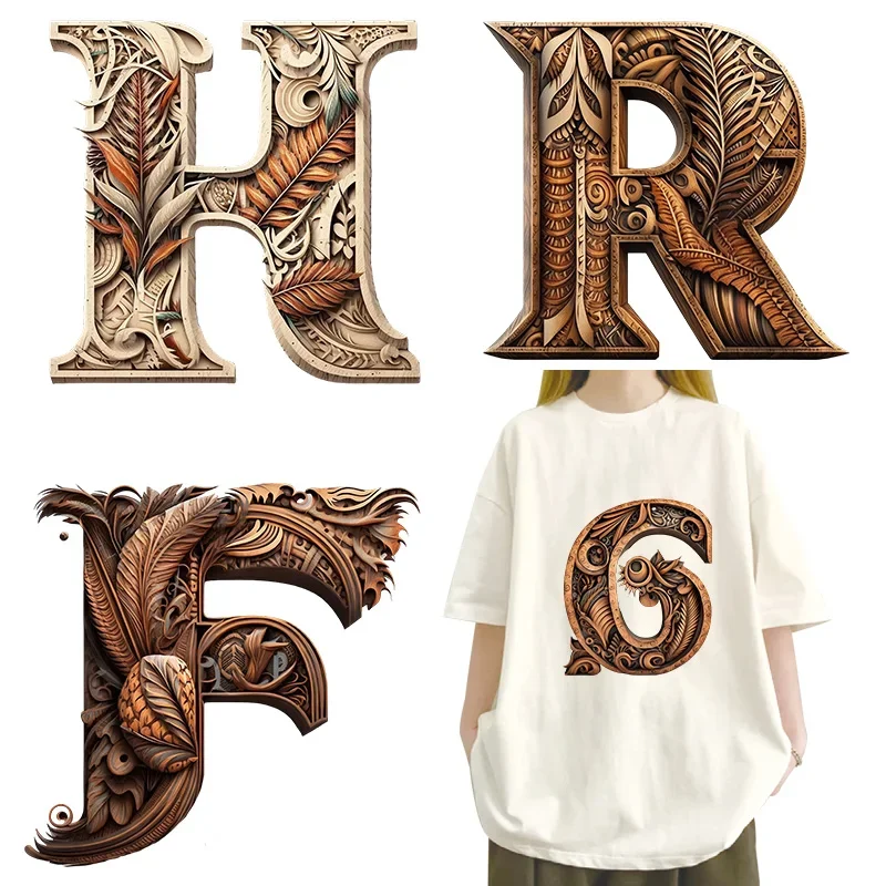 Wood Carving Totem A-Z alphabet visual design iron on transfer for clothing dtf transfers ready to press Heat Transfer Printing