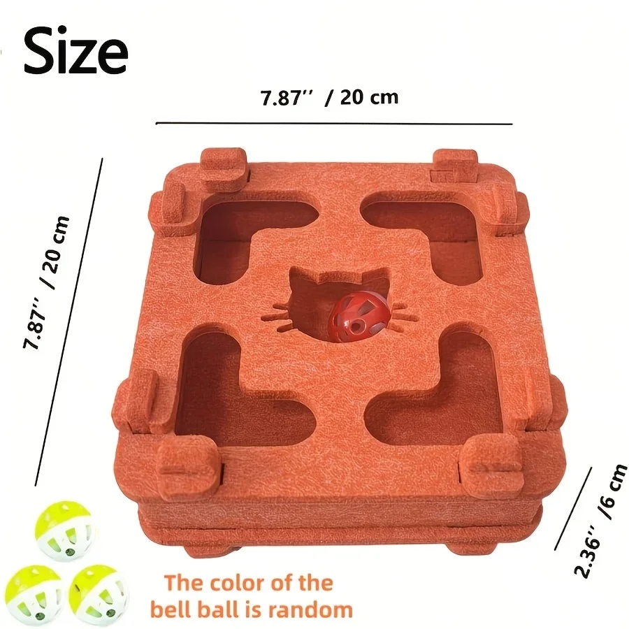 Interaktives Filz-Katzenlabyrinth-Spielzeug mit Glocke und Ball, Anti-Biss- und Anti-Kratz-Design, Zufällige Farbe, Haustier-Spielzubehör – Detail 2
