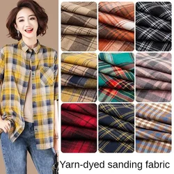 Plaid Shirts Fabric Soft By The Meter for Clothes Doll Dresses Handmade Diy Sewing Washing Cotton Cloth Wearable Spring Black