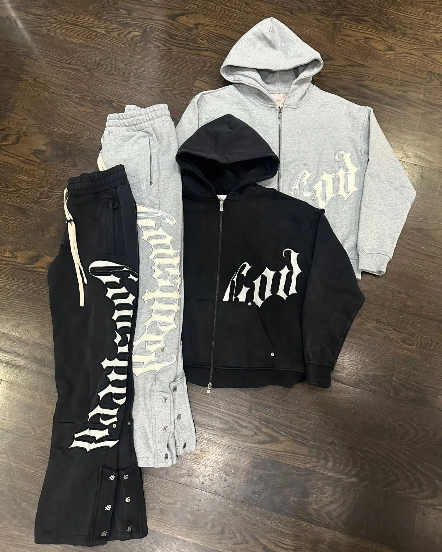 ชุดเซ็ตฮาราจูกุฮิปฮอป 2 ชิ้น เสื้อฮู้ดมีซิปปักลายตัวอักษรและกางเกงขายาวทรงสเวตแพนท์ สไตล์วายทูเค สำหรับผู้ชายและผู้หญิง ชุดลำลองทรงหลวม