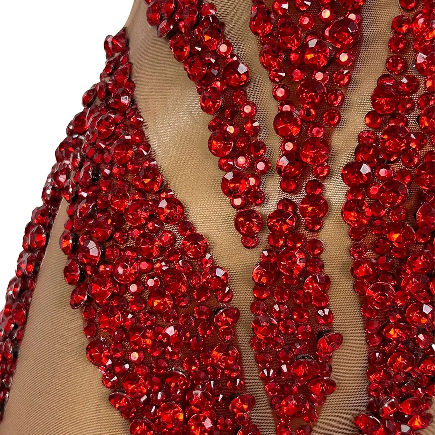 Vestido corto transparente de malla con diamantes de imitación rojos brillantes para mujer, vestido Sexy para celebrar cumpleaños, boda, noche, graduación, Xuelian