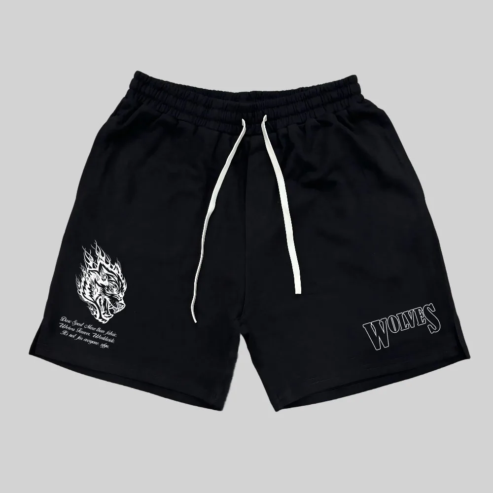 Wolves Cotton Sport Shorts Men Running Shorts Jogging Men GYM Fitness Shorts Workout Training Short Pants Mens Casual Bottoms