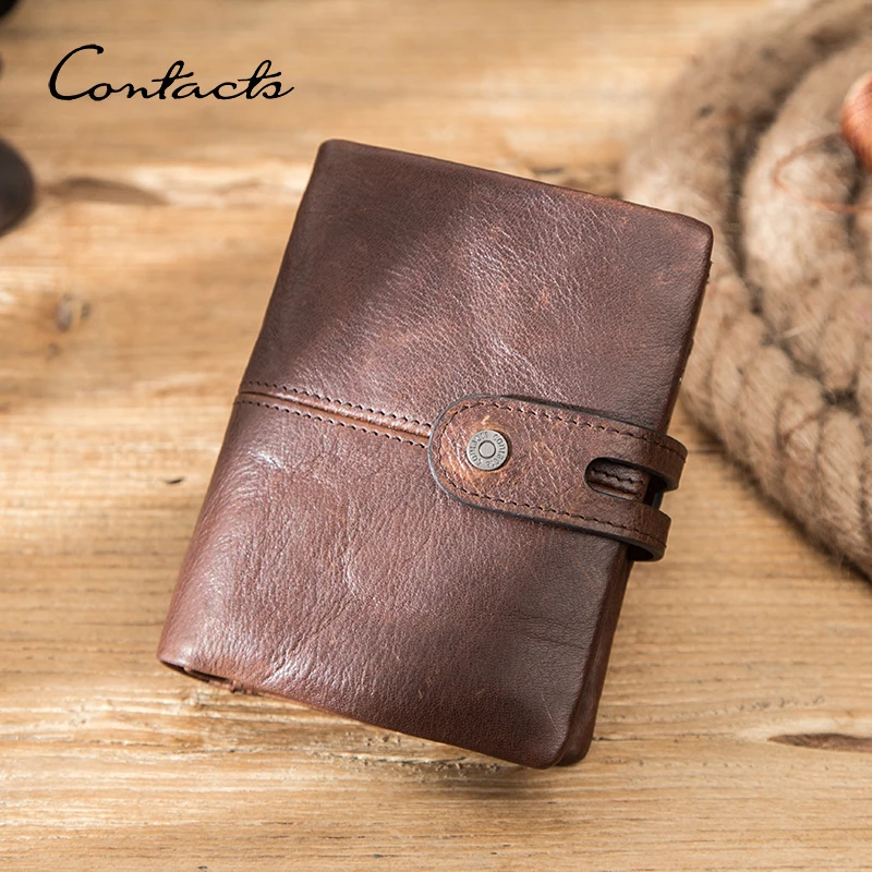 CONTACT'S RFID Wallets for Men Genuine Leather Short Bifold Casual Men's Wallet Coin Purses Card Holders Money Clip Men Wallets