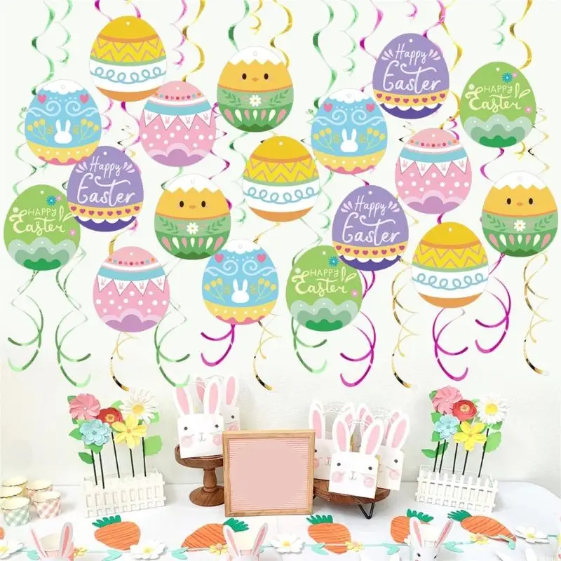 

E8BD Easters Party Hanging Swirls Eggs Decors Hanging Ornament Party Supplies for Kids