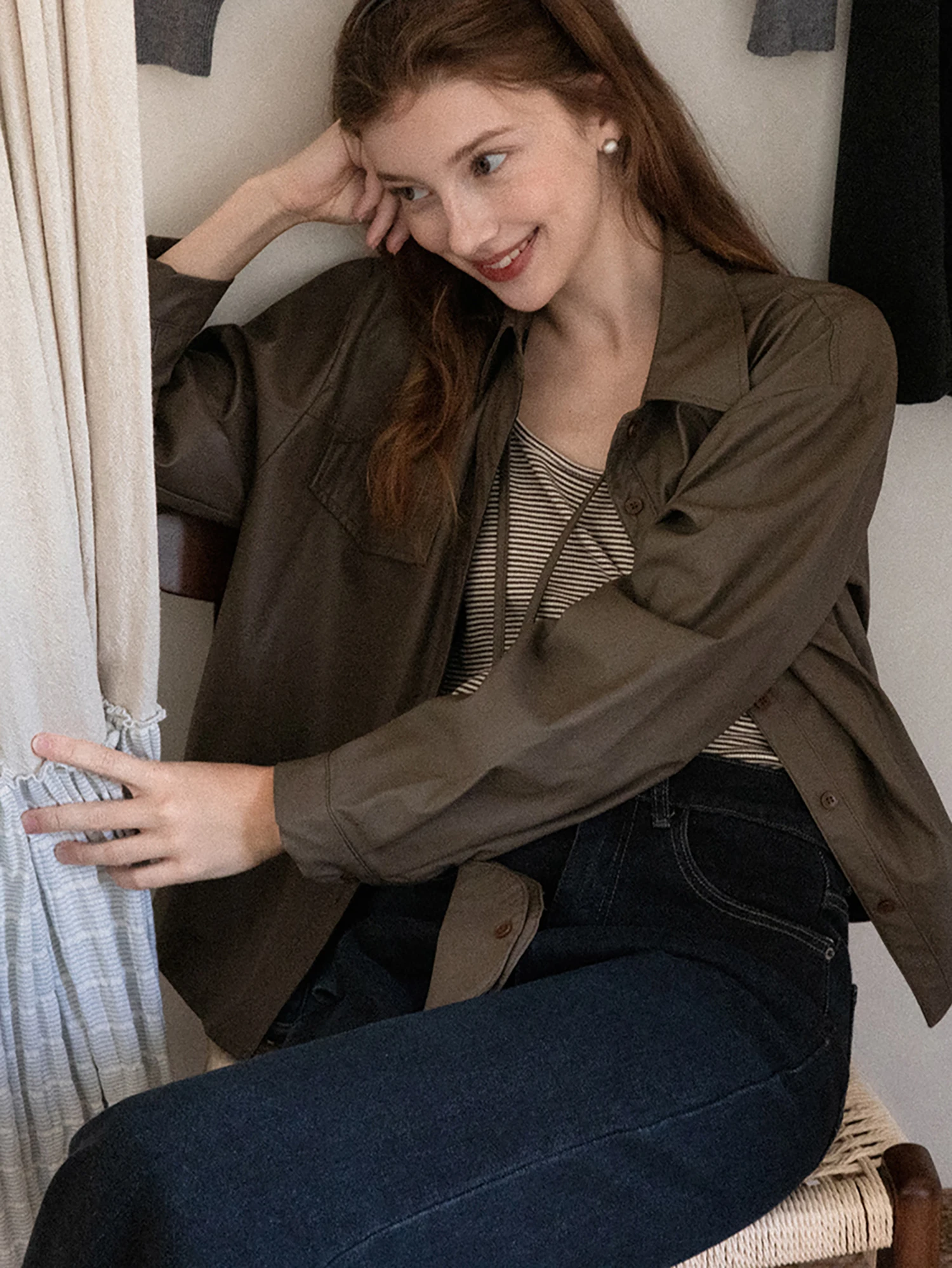 Giacca in Pelle Marrone Stile Retrò Americano da Donna, Design alla Moda per Moto e Pendolarismo, Manica Lunga