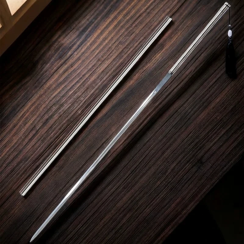 Ultra Thin Slender Hidden Stick Sword Manganese Steel Blade Full Stainless Steel Tube Scabbard Free Sword Stand Martial Arts