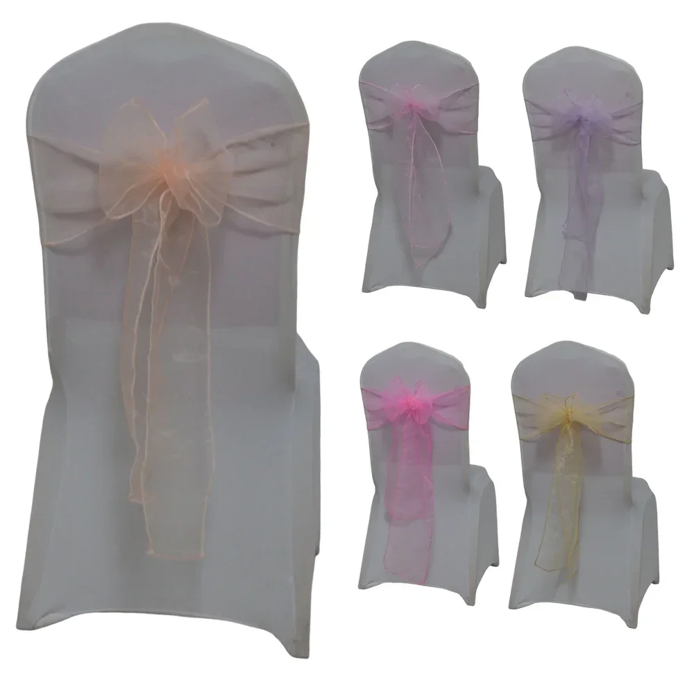 50pcs Organza Sashes For Romantic Wedding Chair Decoration Butterfly Knots Restaurant Christmas Birthday Banquet Party Sash