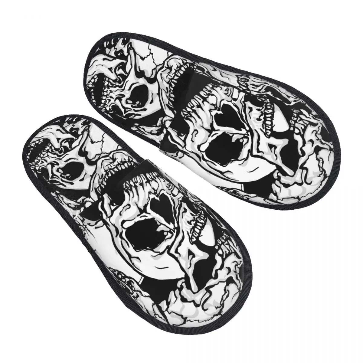 

Indoor Black And White Skulls Warm Slippers Home Plush Slippers Home Soft Fluffy Slippers