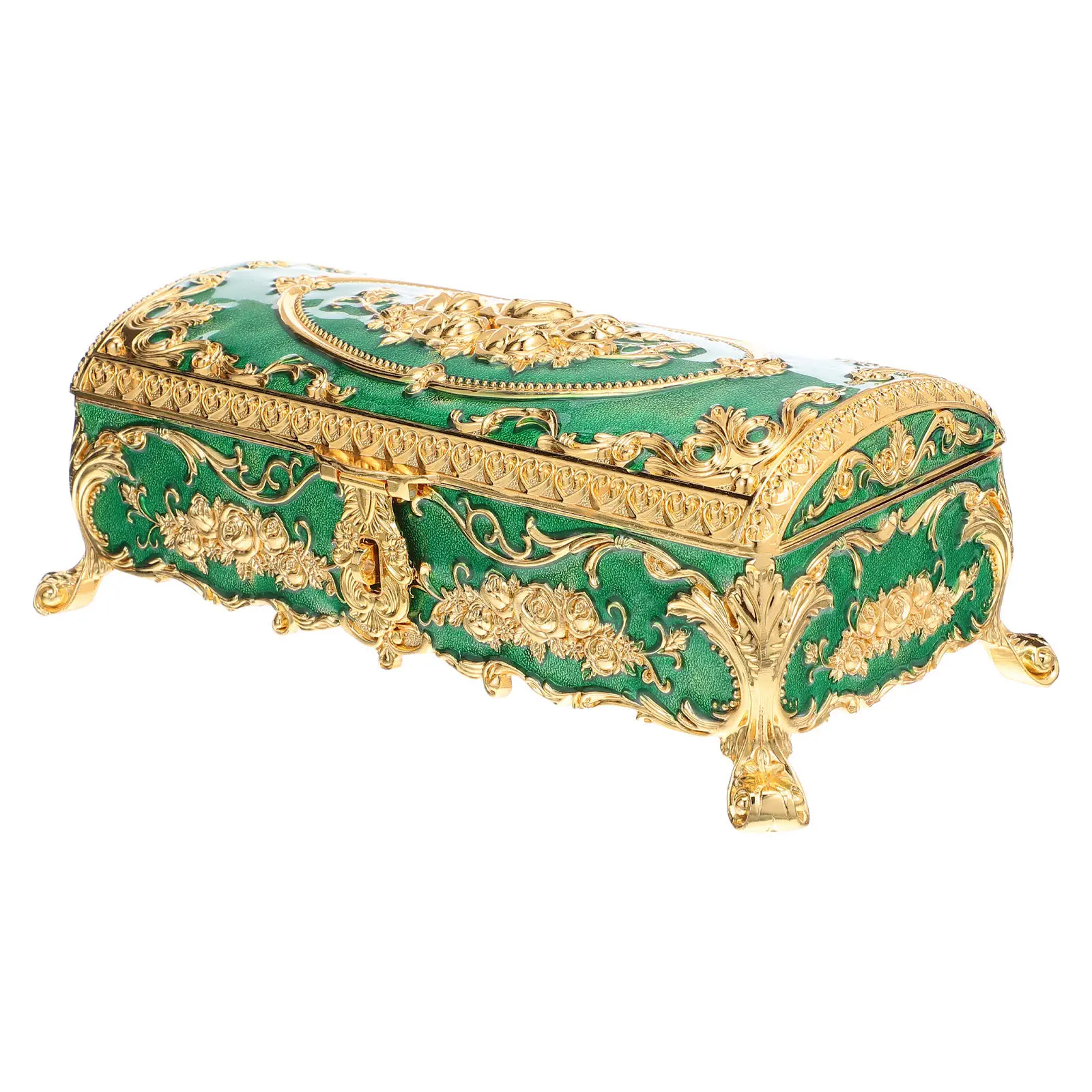 European Style Vintage Jewelry Box Fine Crafted Alloy Trinket Case for Jewelry Display Storage Ring Holder Desktop Dresser Decor