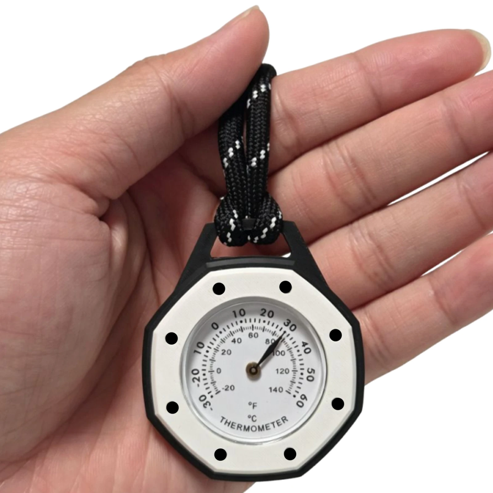Octagonal Mechanical Thermometer with Carabiner Clip/Lanyard Pointer Celsius Fahrenheit Thermometers Lightweight for Outdoor