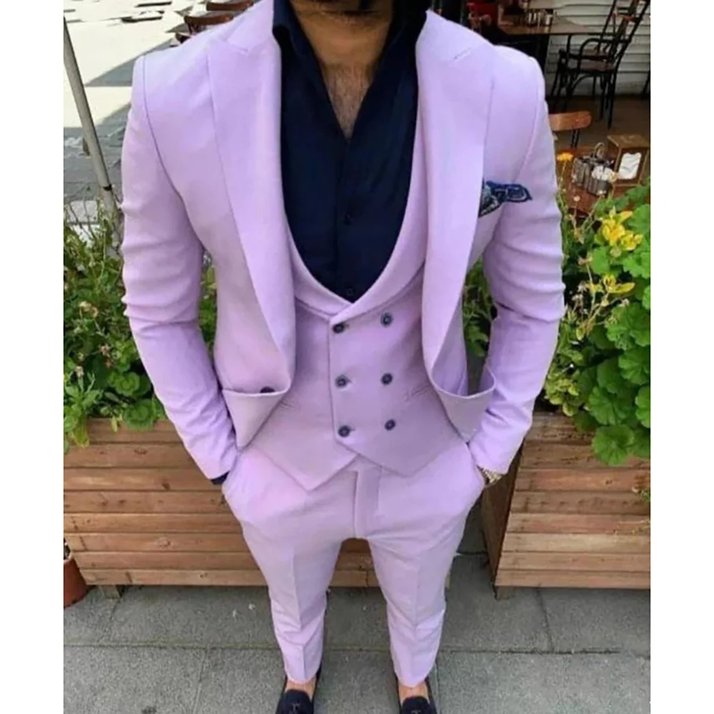 

Men Formal Business Suits 3 Piecs Blazer Pants Vest Peak Lapel Slim Fit High Quality Wedding Groom Tuxedo