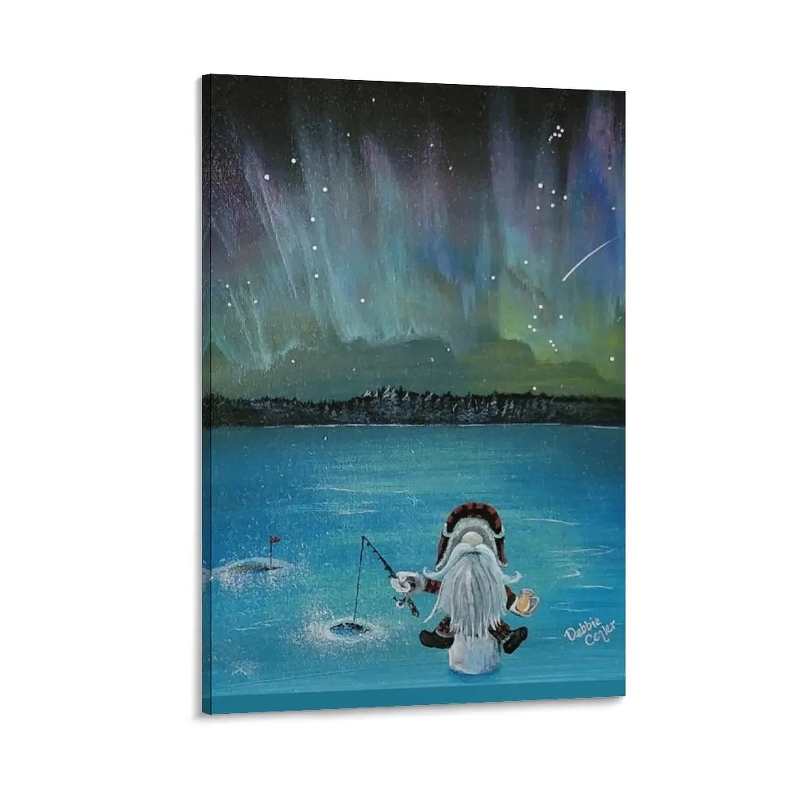 

Gnome Ice Fishing under Aurora Canvas Painting posters anime room decorations for men interior paintings