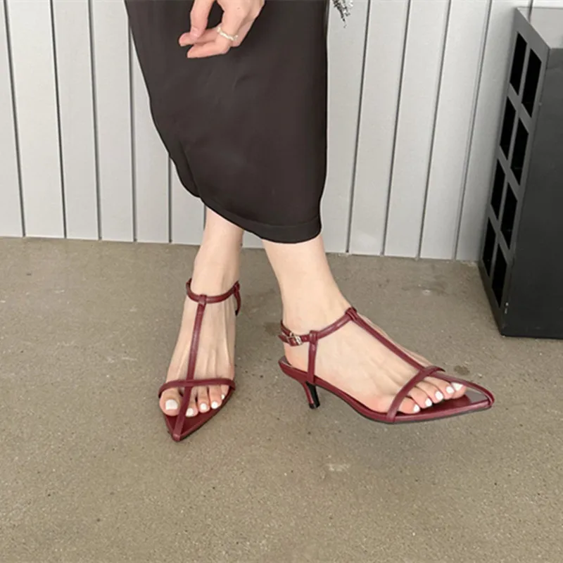 Bailamos Brand Women Sandals Fashion Narrow Band Low Heels Ladies Gladiator Shoes Pointed Toe Ankle Buckle Sandalas Zapatos Muje