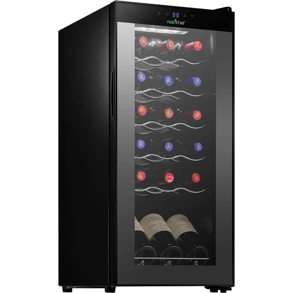 NutriChef Wine Cooler Refrigerator - 18-Bottle Wine Fridge with Air-Tight Glass Door, Touch Screen Digital