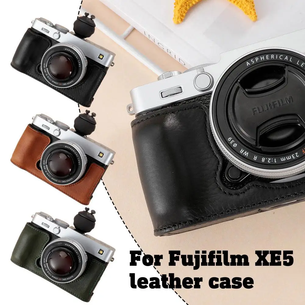 Camera Half Case for Fujifilm X100VI Fuji X100VI Man-made Leather Bottom Open with Shoulder Strap Camera Protector Baseplate