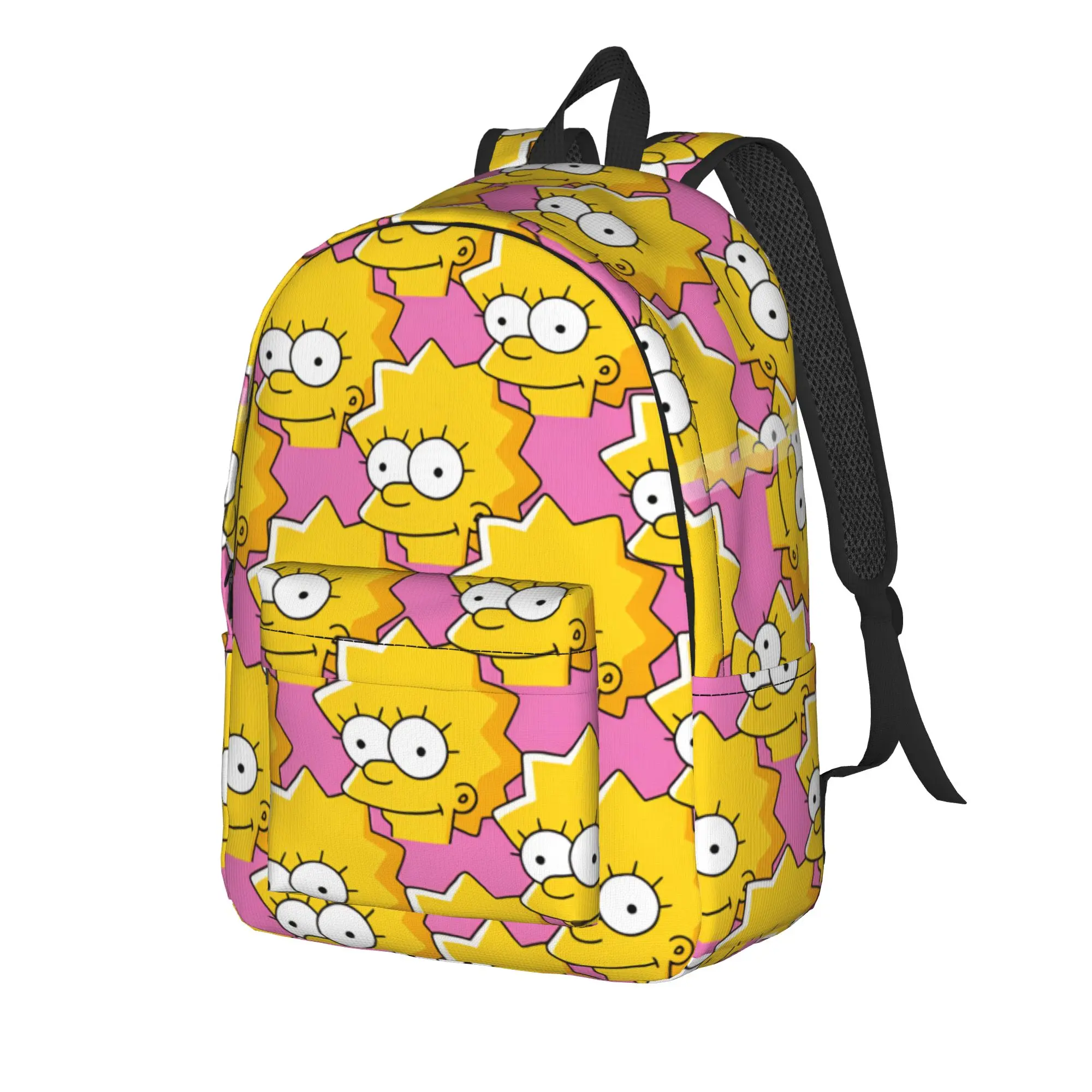 S-Simpsons Lisa Yellow Star Pattern Backpack  Daily Backpacks Girl Custom Pattern High School Bags Streetwear Rucksack