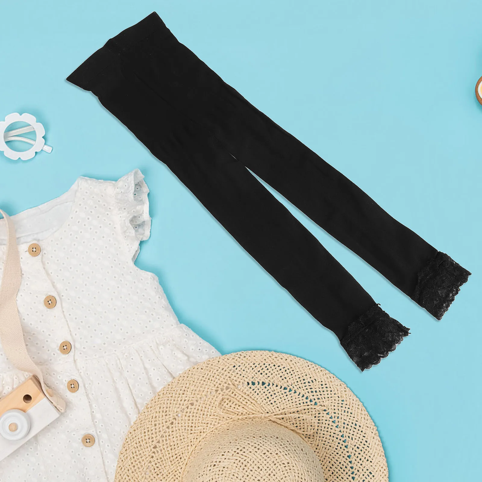 

Girls Lace Trim Leggings Summer Cropped Pants for Kids Toddlers in Vibrant Pink Stretchy for Daily Wear Sports Dance