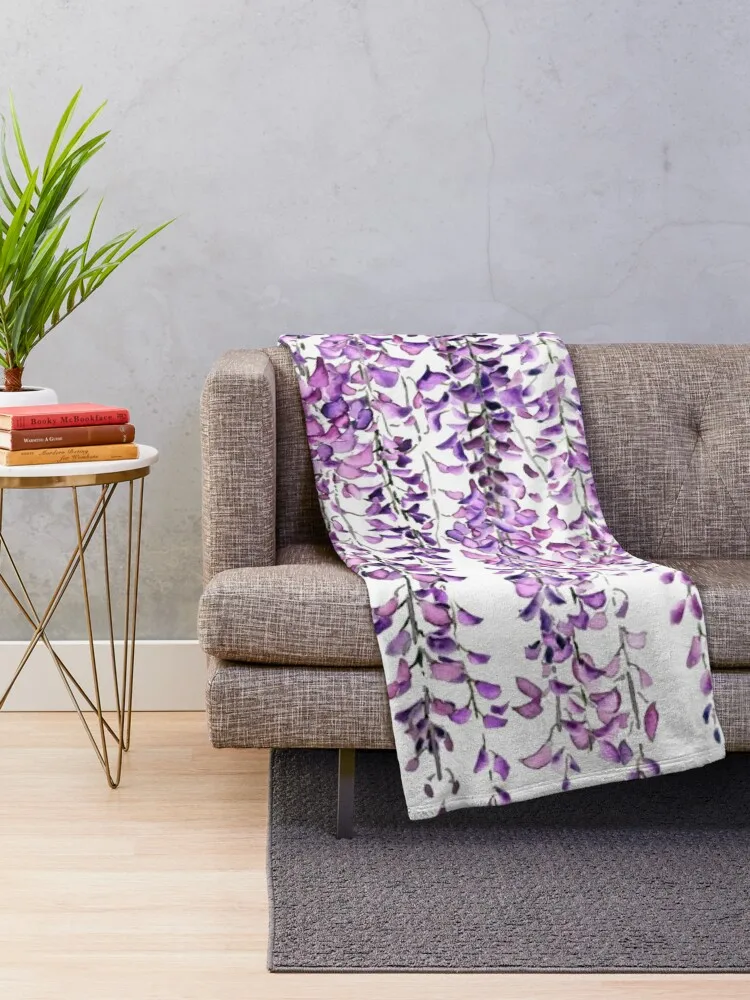 purple wisteriain bloom Throw Blanket Sofa Blankets Camping Blanket Designer Blankets Beautiful Blankets