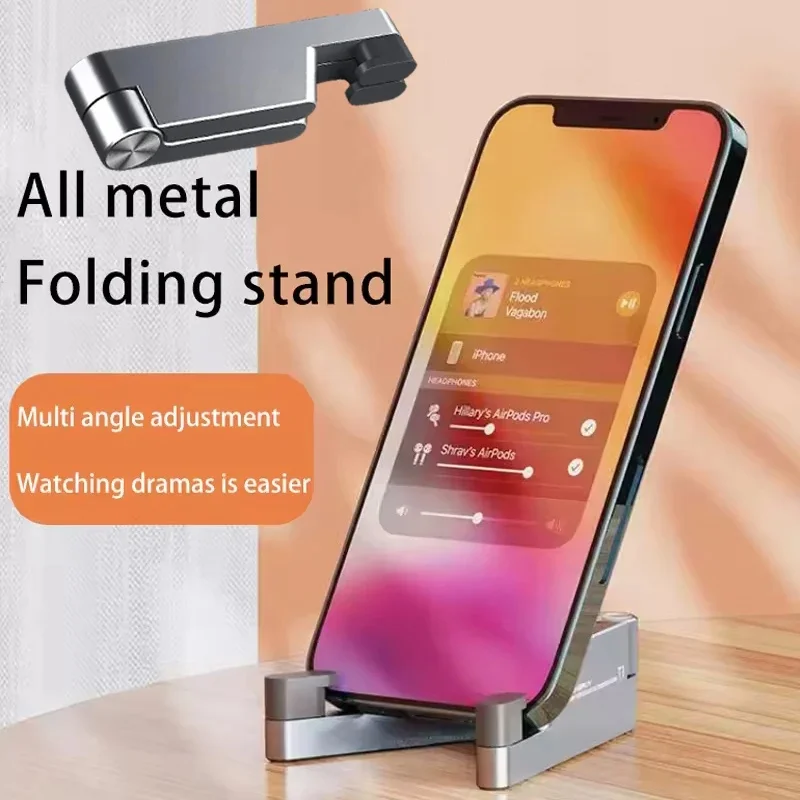 Aluminum Portable Universal Phone Holder Mini Size Folding Desk Mount Bracket V Mobile Phone Cradle Foldable Stand for Cellphone view 2