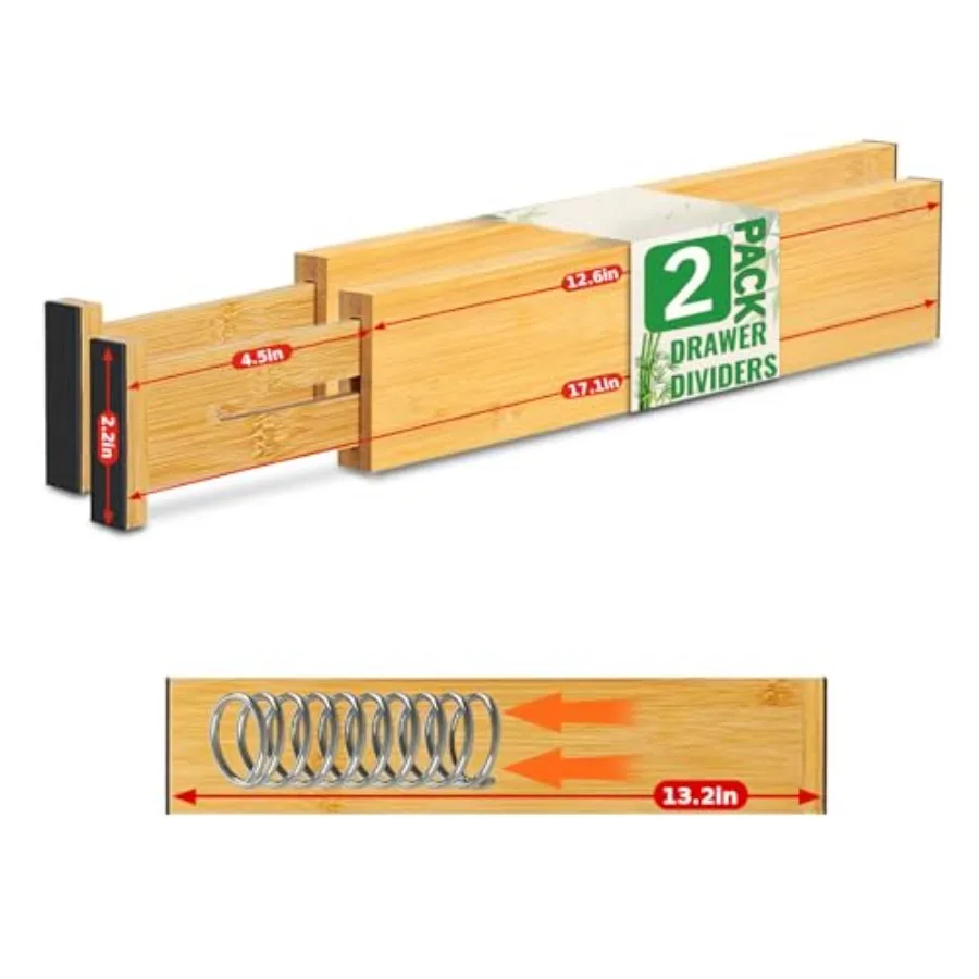 

Dresser Drawer Divide for Organizing Clothes 2 Pack 1317'' Adjustable Bamboo Organize for Sock Drawe Wooden Separato with Foam