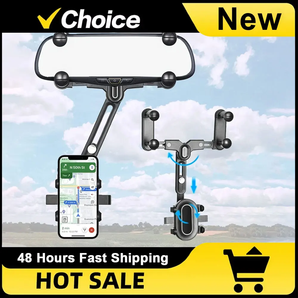 

Car Interior Mirror Phone Holder Adjustable Telescopic Multifunctional Phone Car Stand Retractable Rearview Mirror Phone Mount