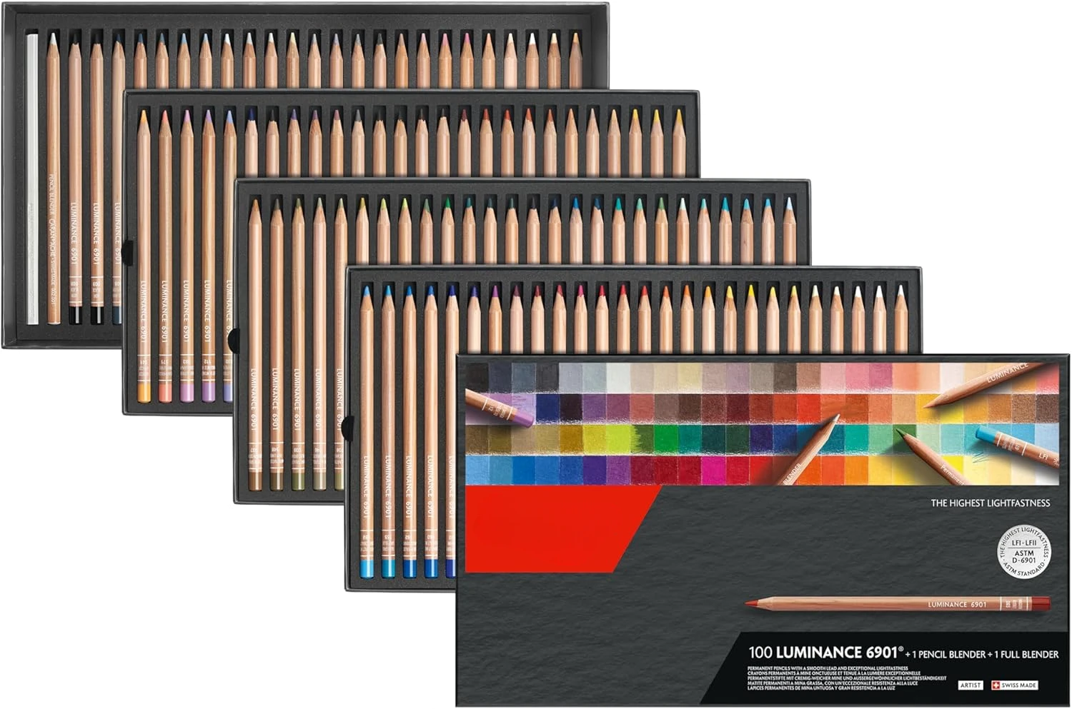 Luminance 6901 Box of 100 Individual Coloured, Artists, Colour Coded Pencils & 1 Full & 1 Pencil Blender