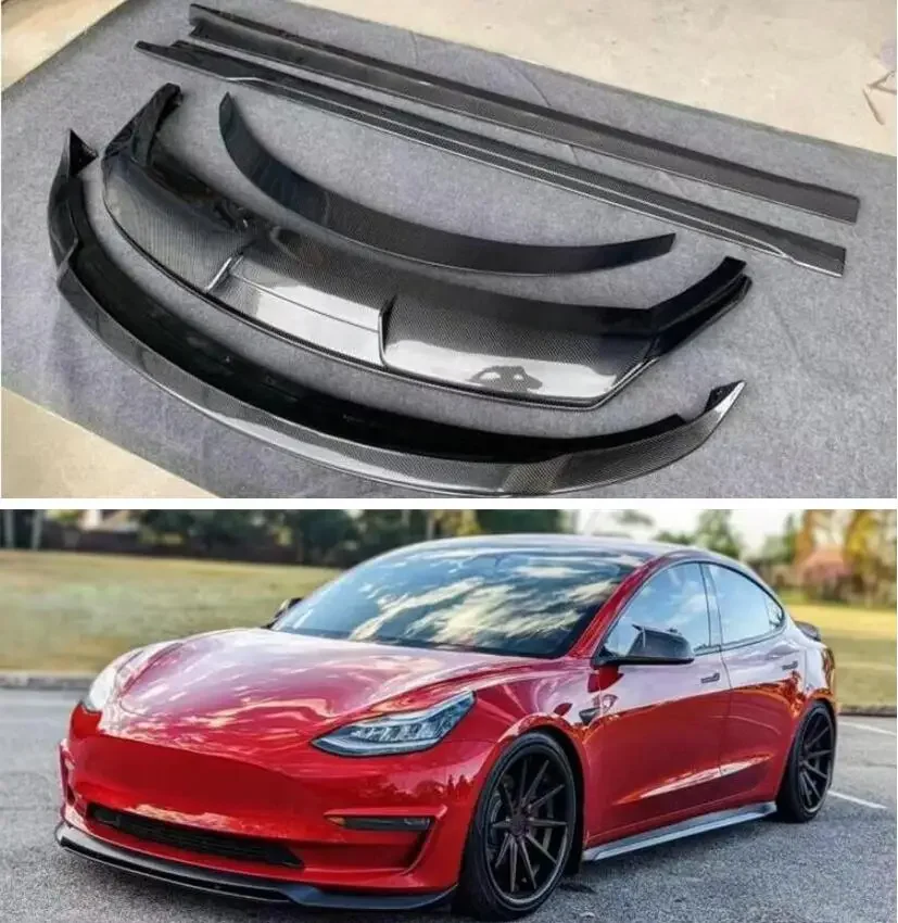 Carbon Fiber Front Lip Bumper & Side Body Skirt & Trunk Wing Spoiler & Rear Diffuser Cover For Tesla MODEL 3 2017-2022 ART STYLE