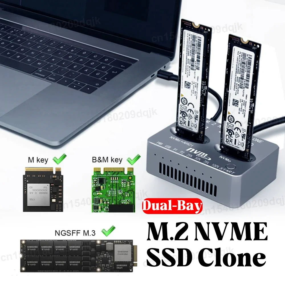 

NVME Docking Station Dual-Bay M.2 NVME SSD Clone 20Gbps USB 3.2 Type C External Hard Disk State Drive Reader for M2 SSD M Key PC