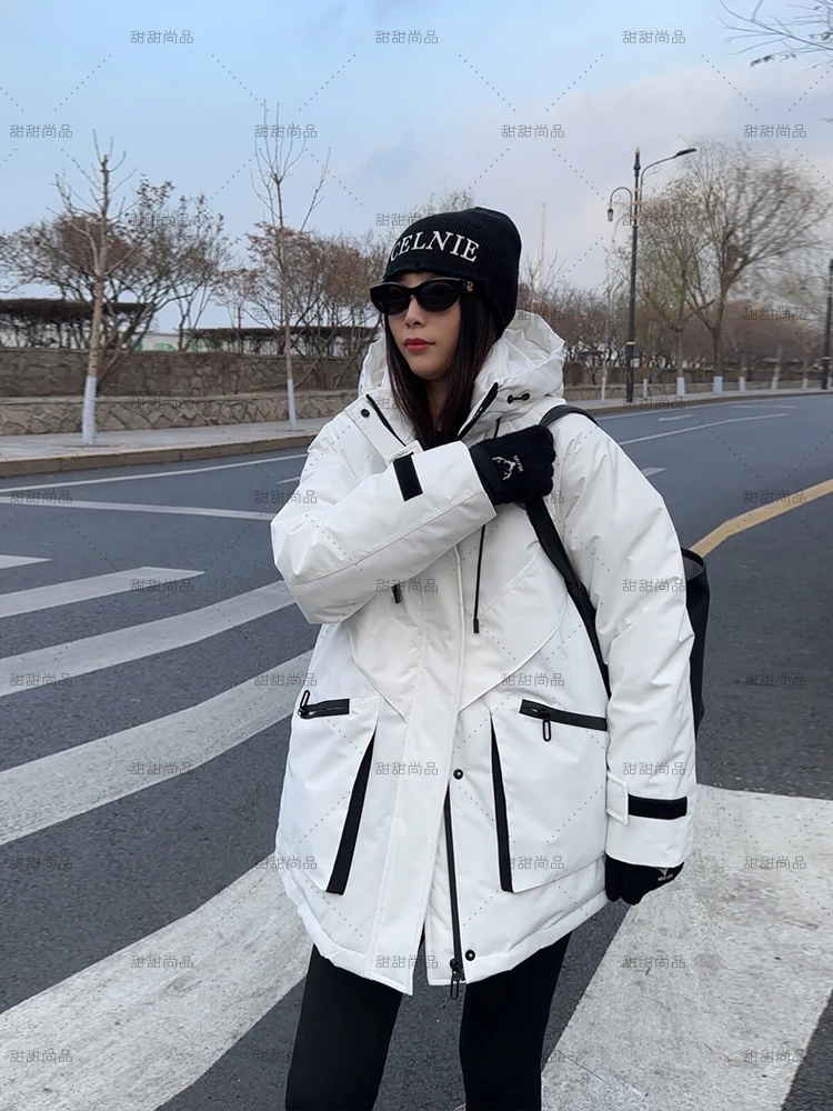 2025 New Winter Fashion Hoodie with Cotton Women's Casual Work Clothes Windproof Parkas Medium and Long Cotton Clothes