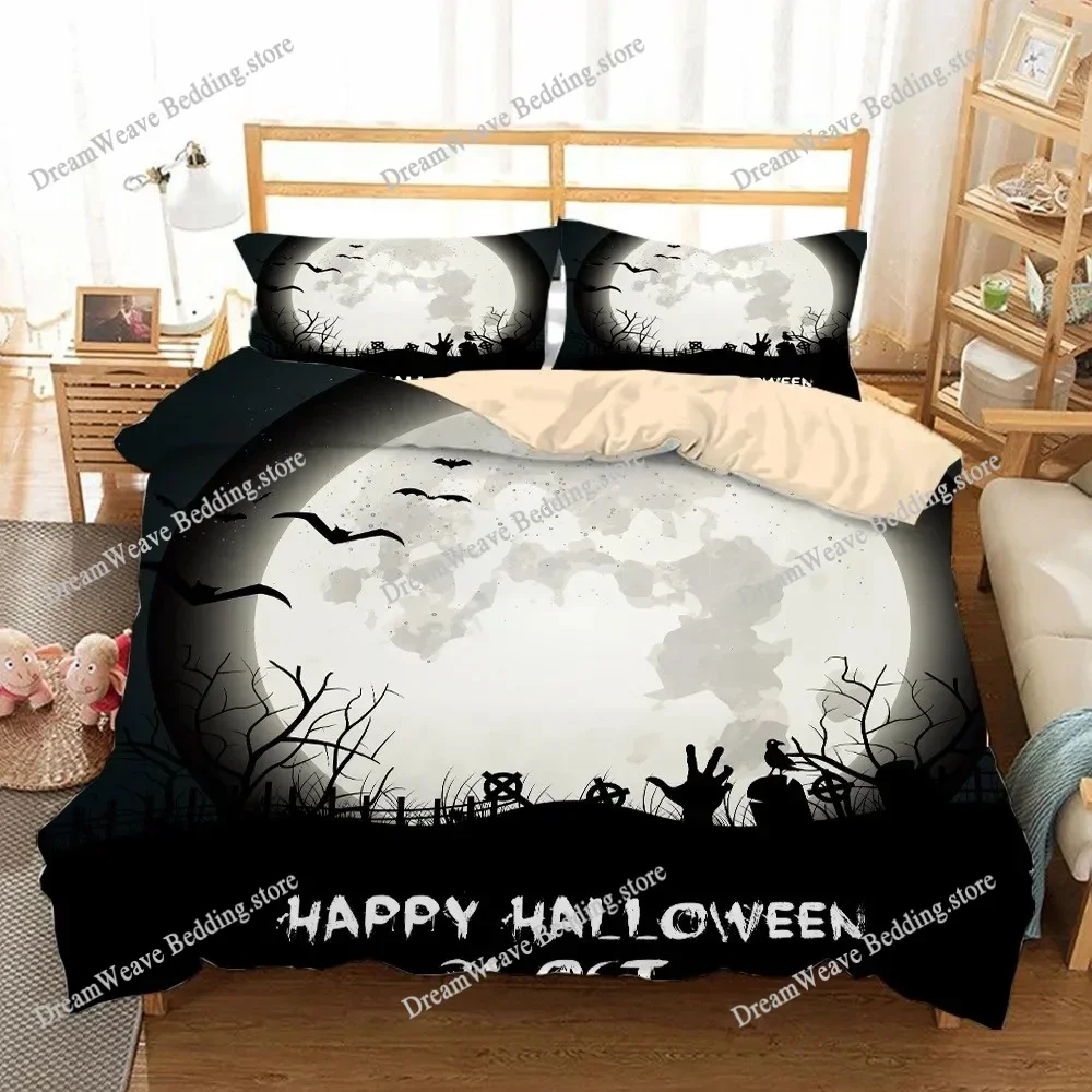 

Halloween Duvet Cover Set Bat with Pumpkin Bedding Set 3pcs Festival Quilt Cover Orange Pillow Cases Fashion Home Textile