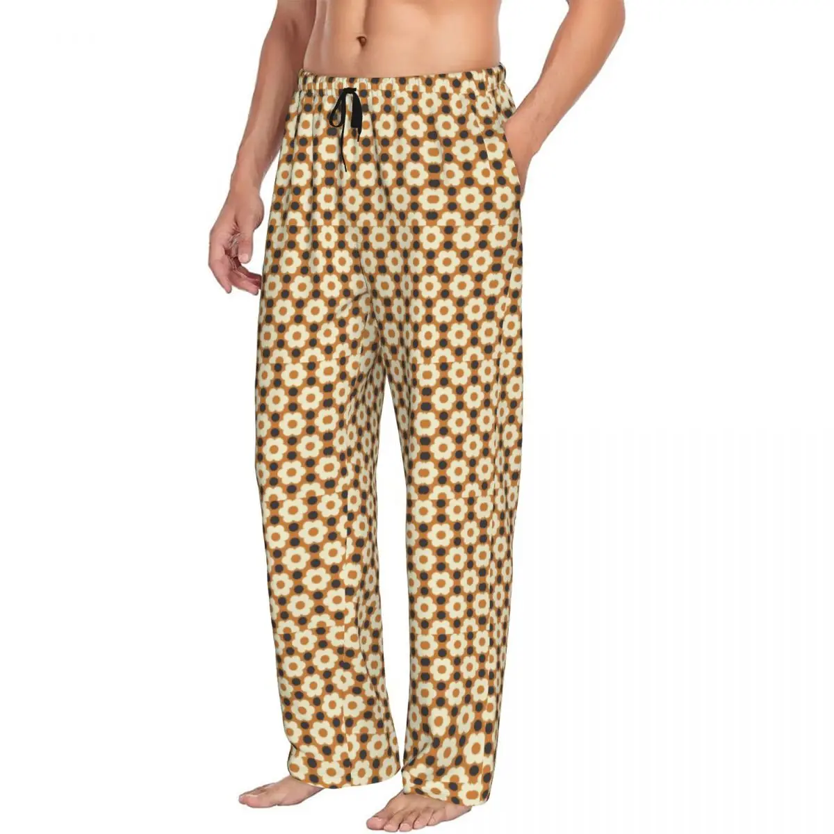 Calça de pijama masculina com múltiplas hastes Orla Kiely, retrô, geométrica, scandi, roupa de dormir, lounge, stretch com bolsos