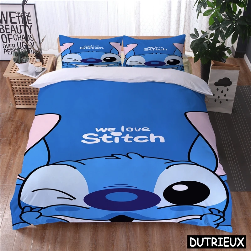 Lilo And Stitch Kawaii Bedding Set Queen King Size Disney Cartoon Duvet Cover Set 2/3Pcs Quilt Cover And Pillowcase Home Textile