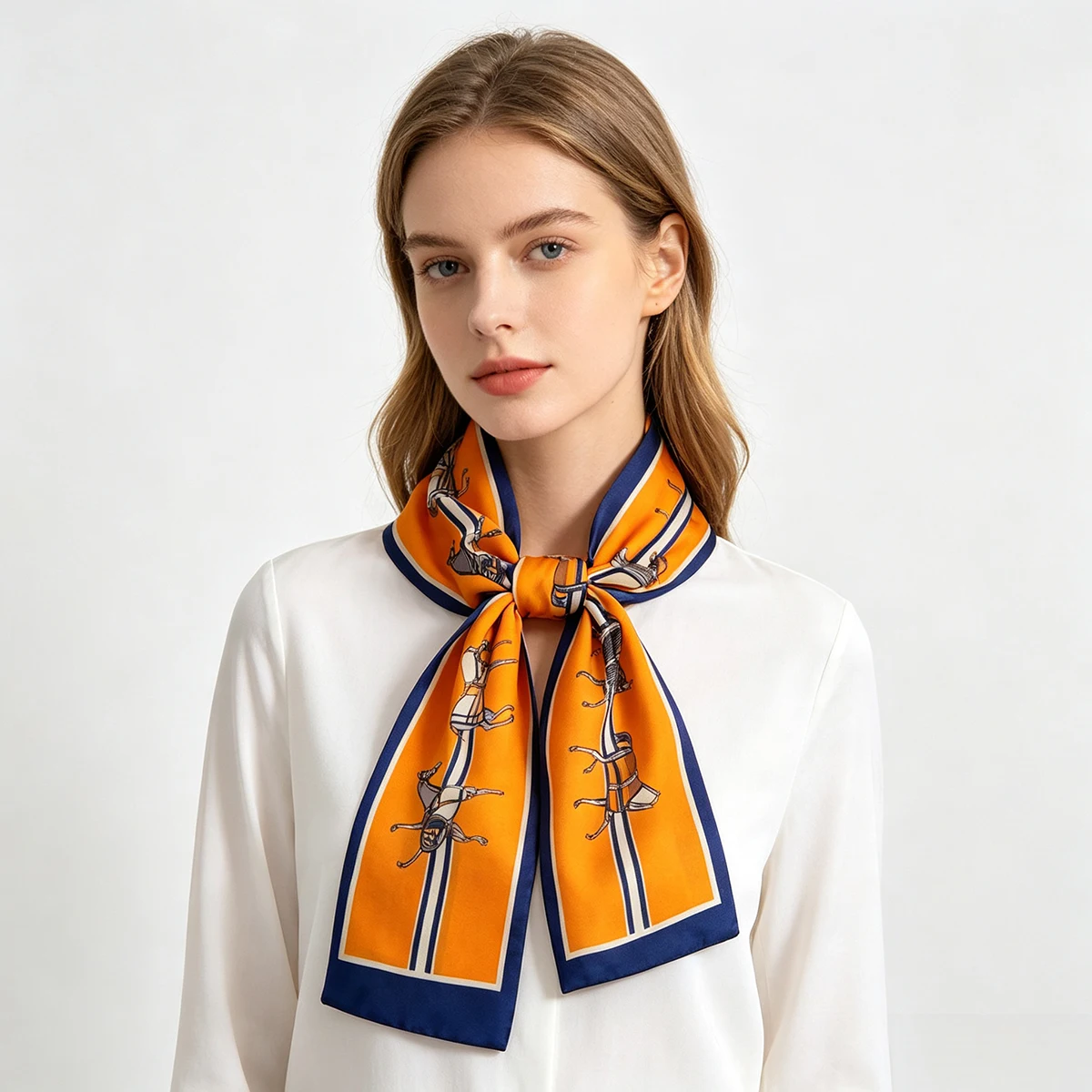 Luxury Long Imitation Silk Scarf Female Animal Horse Print Thin Narrow Scarf Bag Hair Band Ribbon Scarfs Women Neckerchief