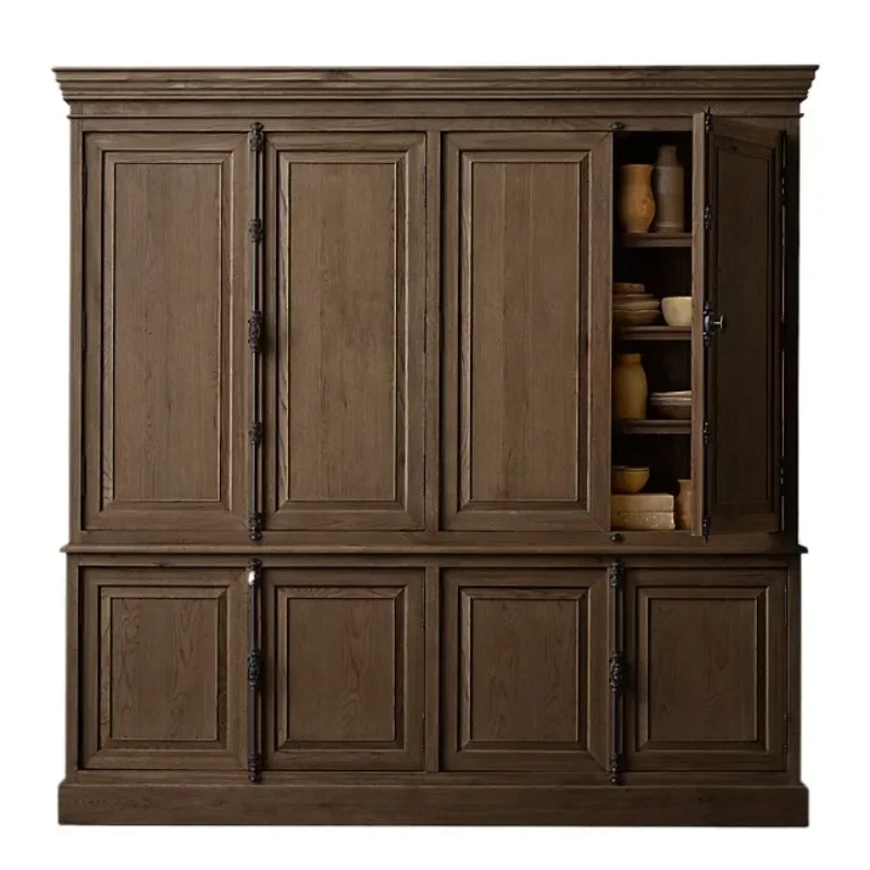 Solid wood oak wardrobe European-style villa adult wardrobe French country retro furniture bookcase