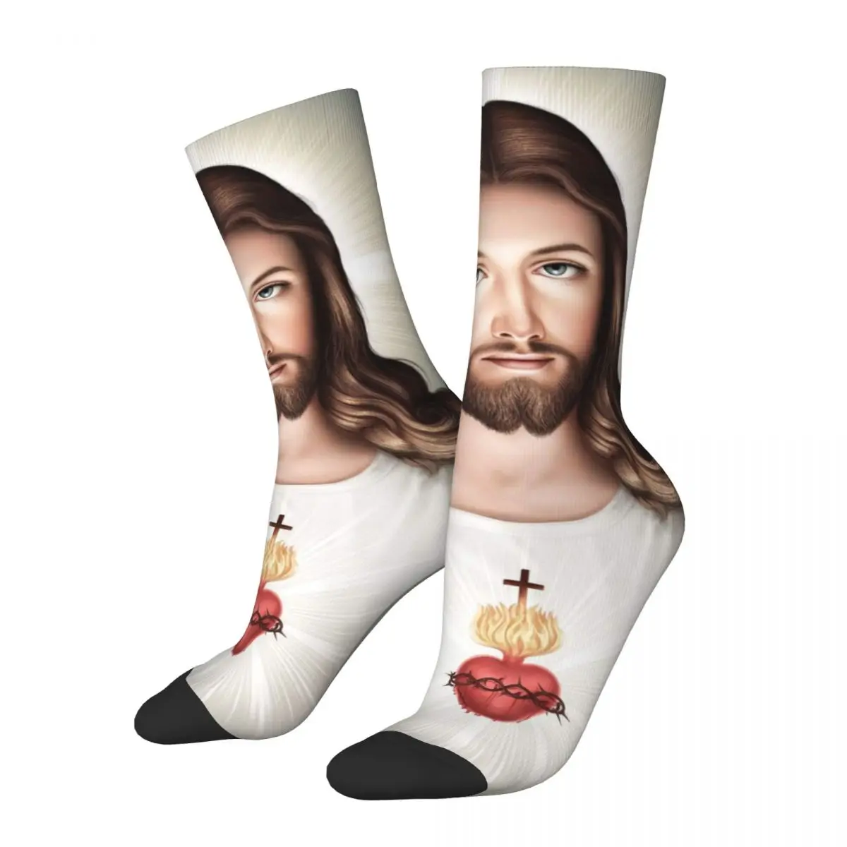 Holy Jesus Christ Sacred Heart Design Theme Crew Socks Merch for Men Cozy Printing Socks