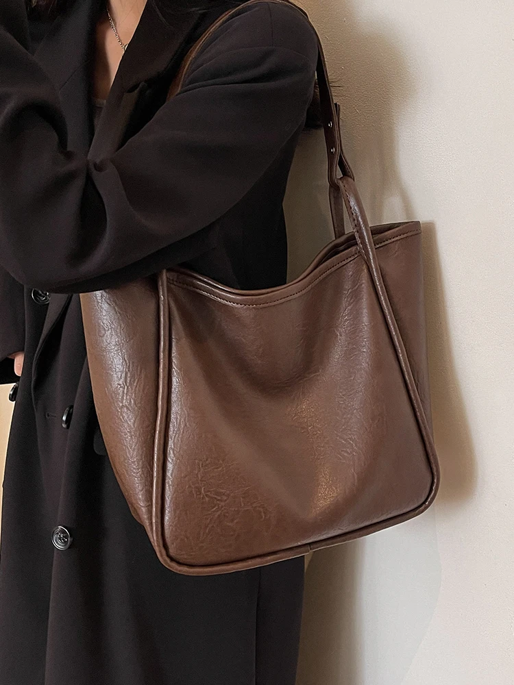 Vintage Fashion Commute Tote Bag For Women Autumn Winter Soft Leather Large Capacity Underarm Bag Casual Versatile Shoulder Bags